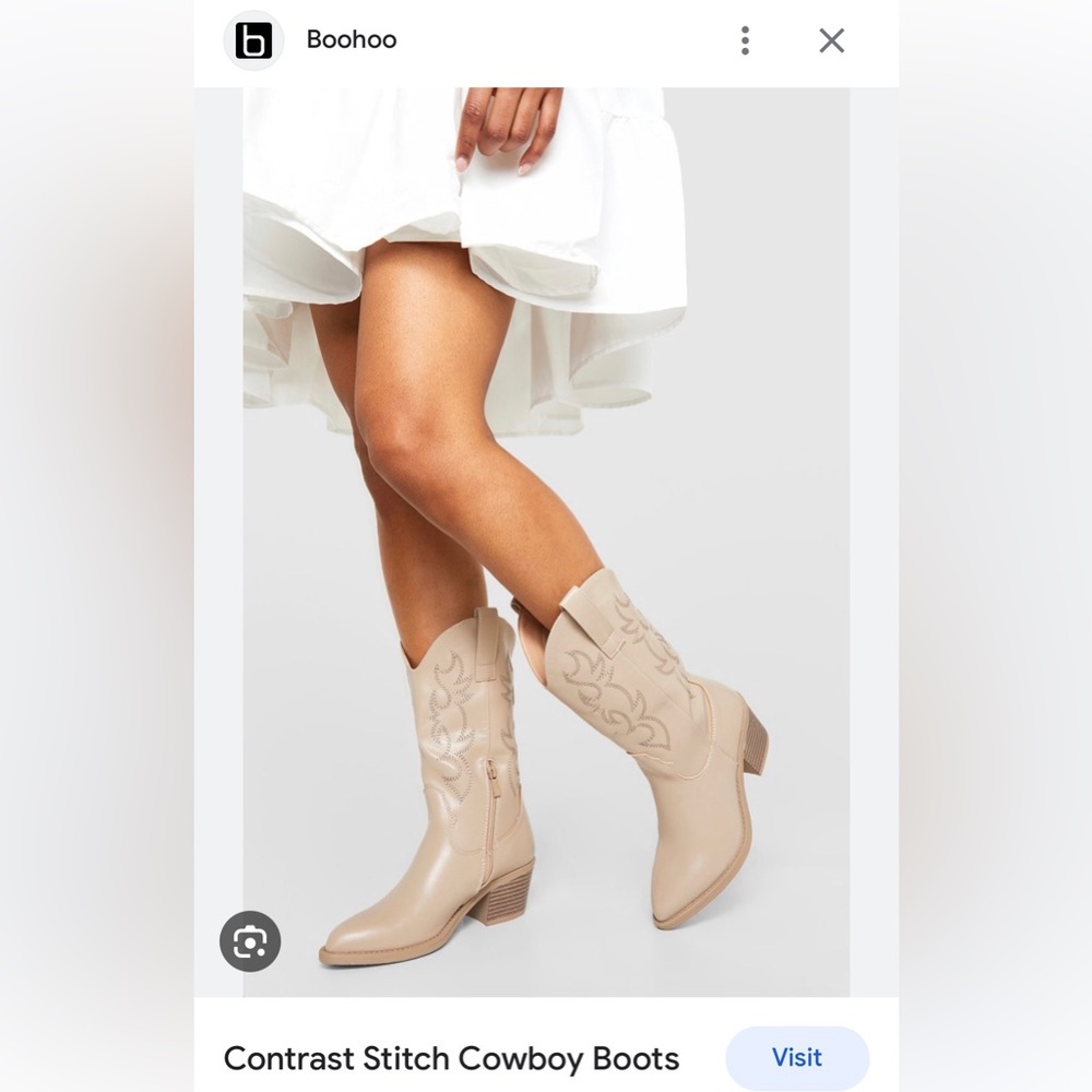 Boohoo Leather Contrast Stitch Cowboy Boots NWT